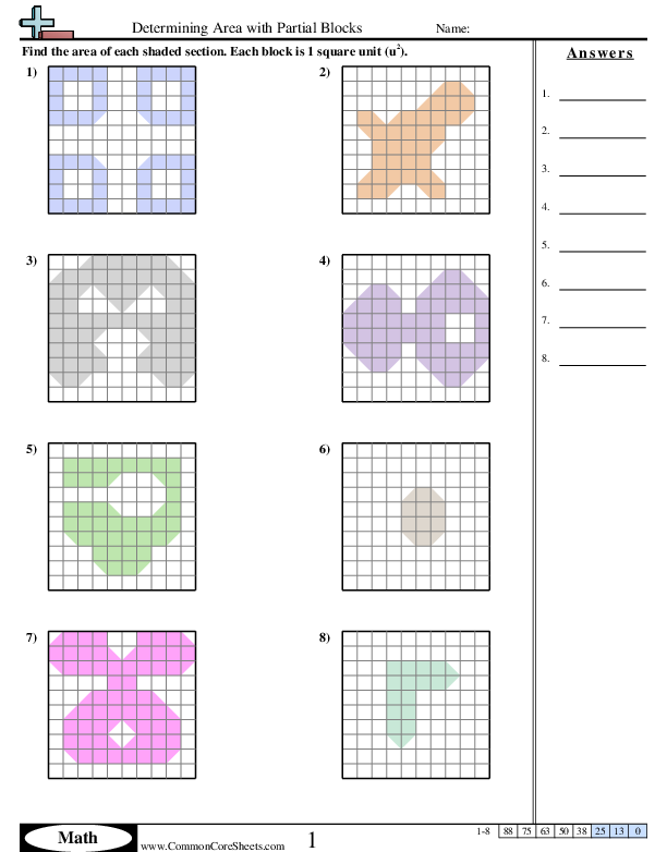 Blocks (Partial) Worksheet - Determining Area with Partial Blocks  worksheet